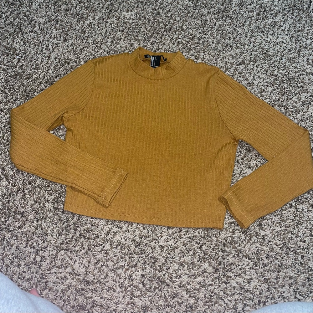 Cropped ribbed mock neck
